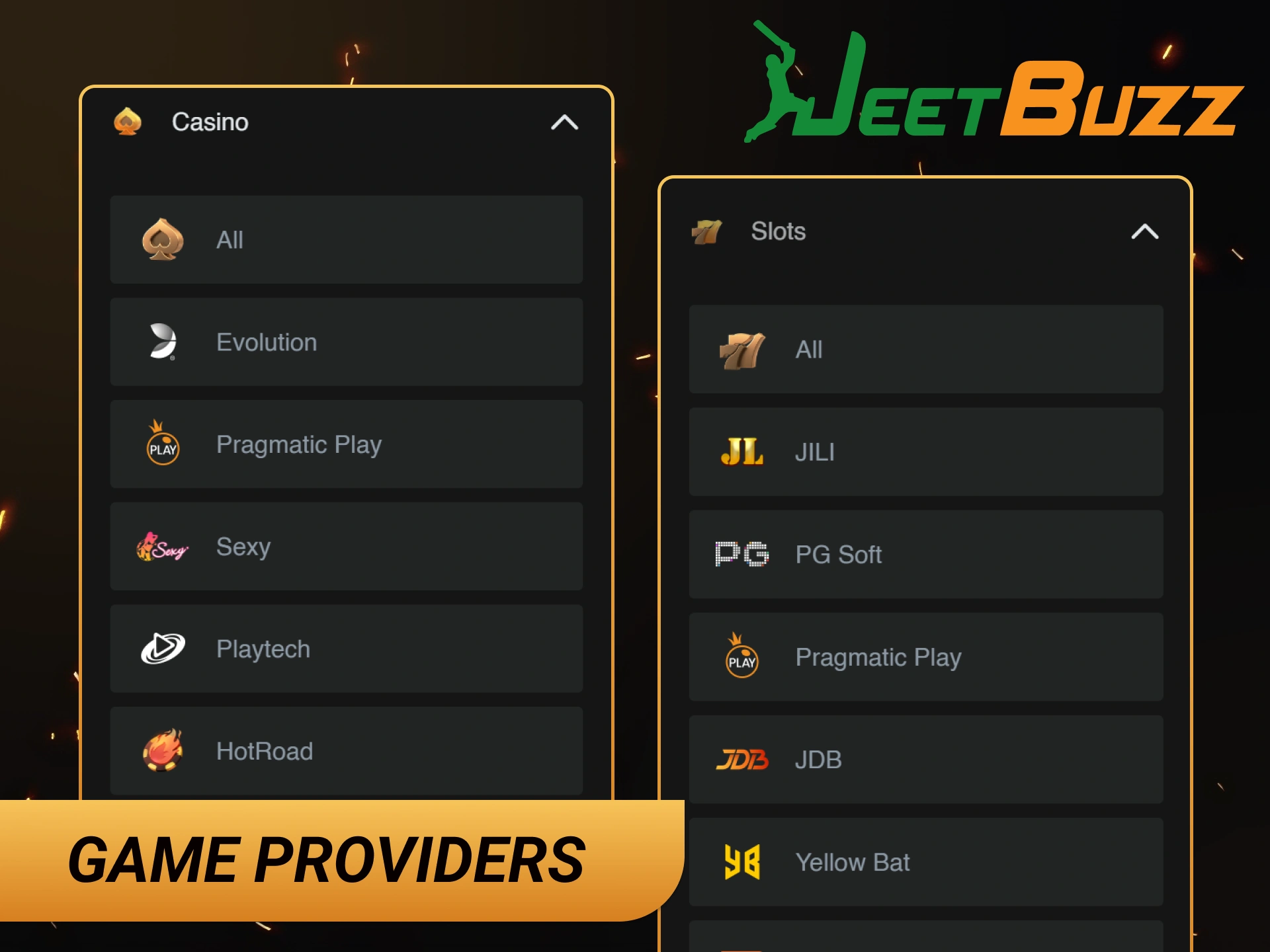 Discover the world-class game providers partnered with JeetBuzz casino.